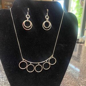 Silver Five Circle Necklace and Earring Set